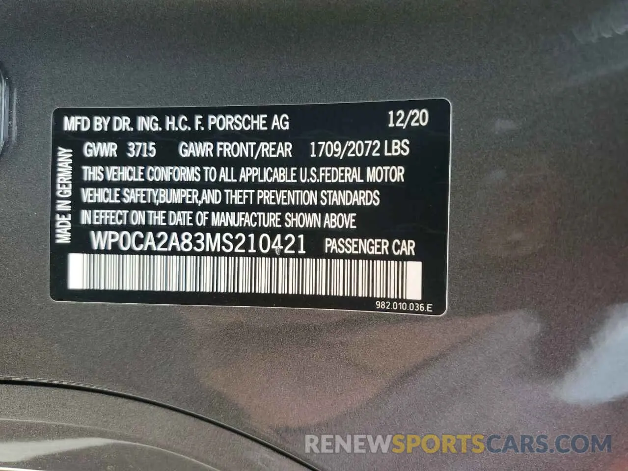 13 Фотография поврежденного автомобиля WP0CA2A83MS210421 PORSCHE BOXSTER 2021