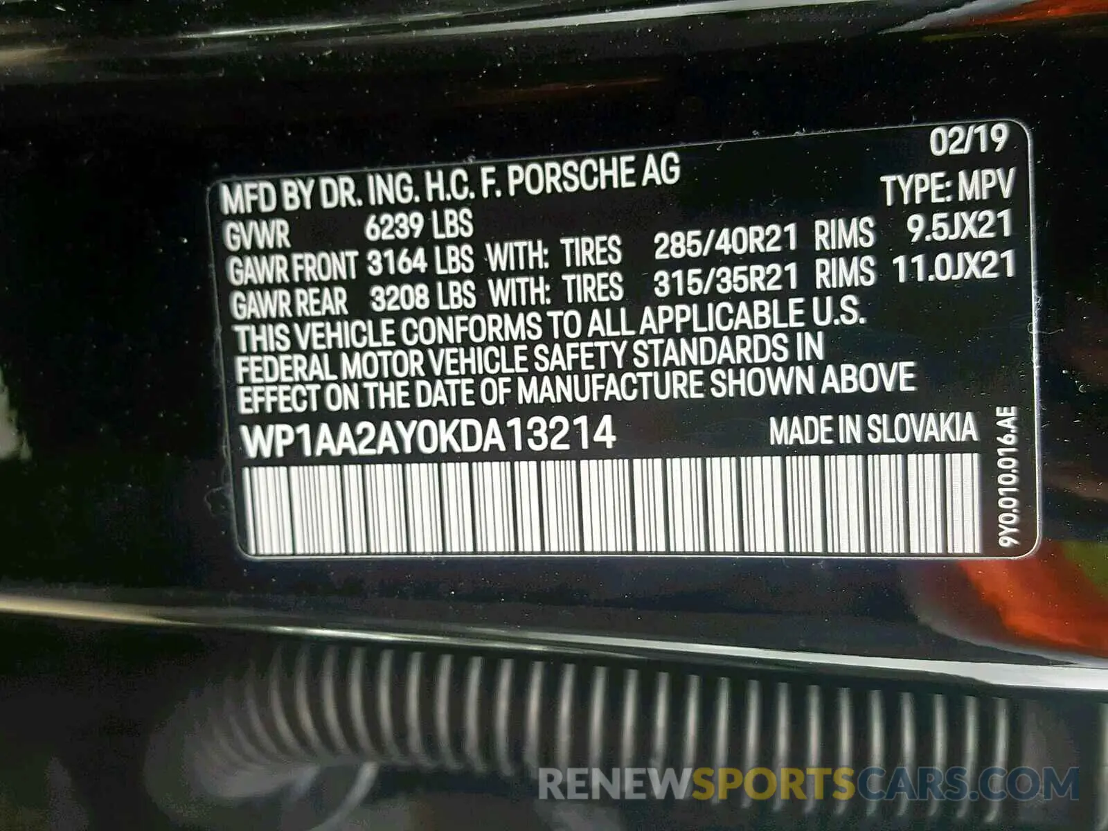 10 Photograph of a damaged car WP1AA2AY0KDA13214 PORSCHE CAYENNE 2019