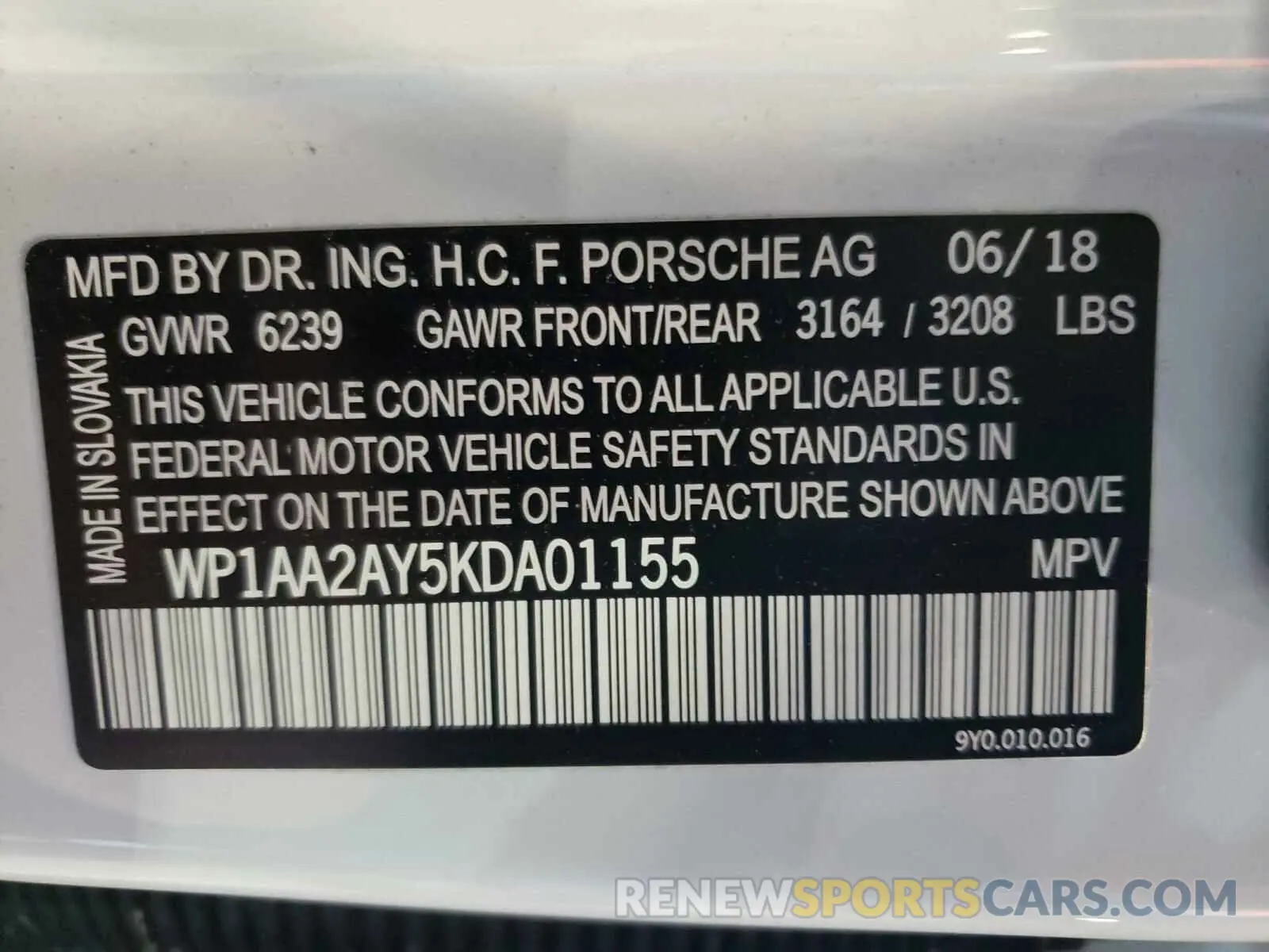 10 Photograph of a damaged car WP1AA2AY5KDA01155 PORSCHE CAYENNE 2019