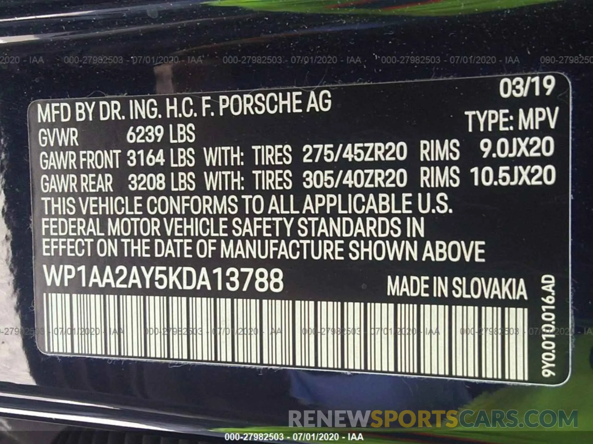 9 Photograph of a damaged car WP1AA2AY5KDA13788 PORSCHE CAYENNE 2019