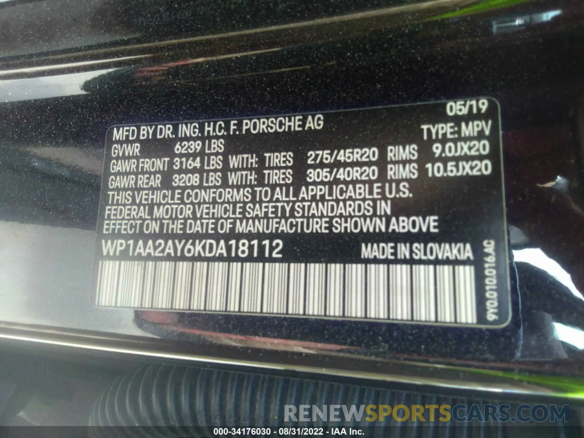 9 Фотография поврежденного автомобиля WP1AA2AY6KDA18112 PORSCHE CAYENNE 2019