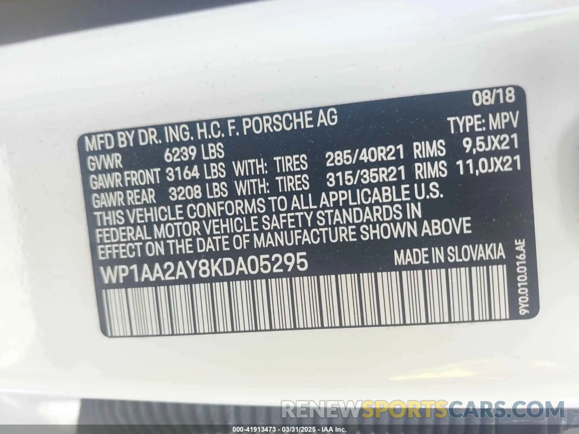 9 Фотография поврежденного автомобиля WP1AA2AY8KDA05295 PORSCHE CAYENNE 2019