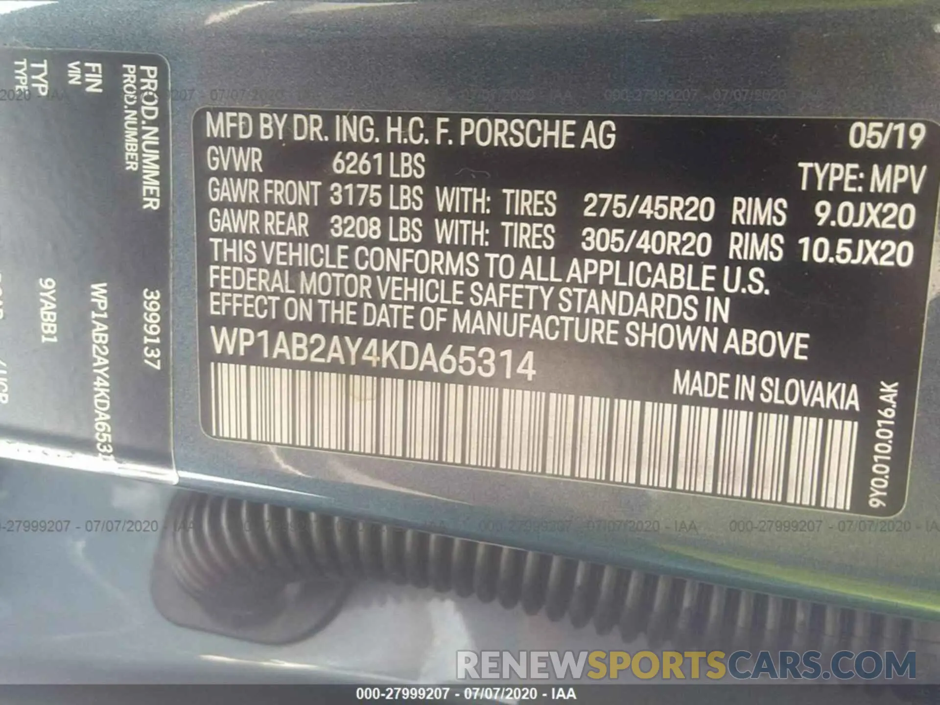 9 Photograph of a damaged car WP1AB2AY4KDA65314 PORSCHE CAYENNE 2019