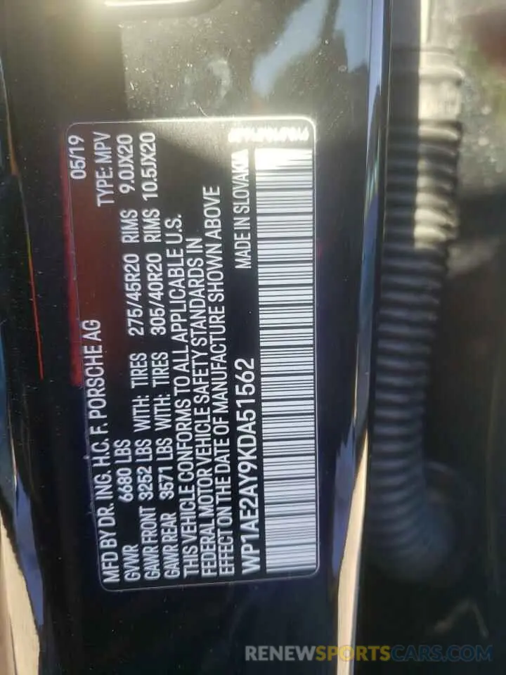 10 Photograph of a damaged car WP1AE2AY9KDA51562 PORSCHE CAYENNE 2019