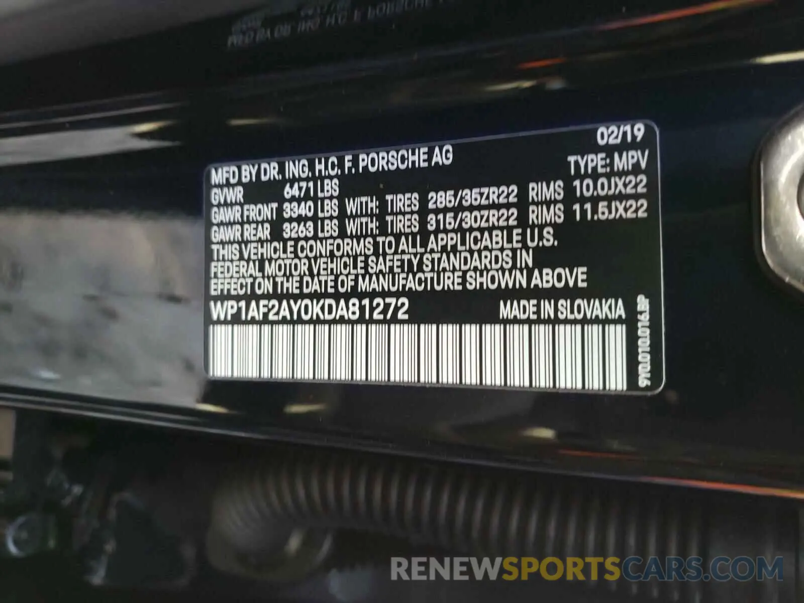 10 Photograph of a damaged car WP1AF2AY0KDA81272 PORSCHE CAYENNE 2019