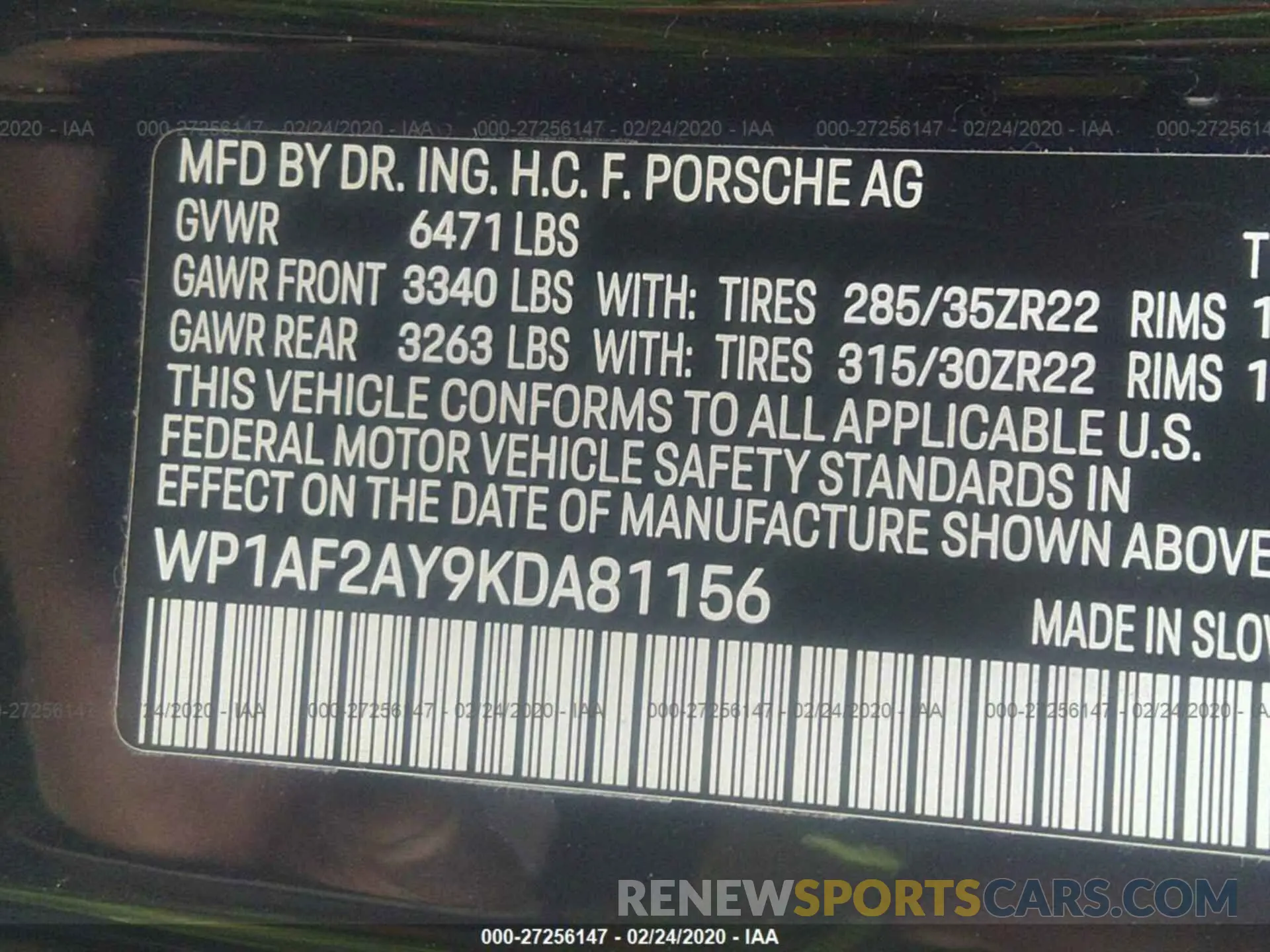 9 Photograph of a damaged car WP1AF2AY9KDA81156 PORSCHE CAYENNE 2019