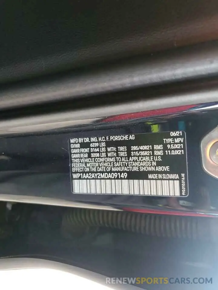 13 Фотография поврежденного автомобиля WP1AA2AY2MDA09149 PORSCHE CAYENNE 2021
