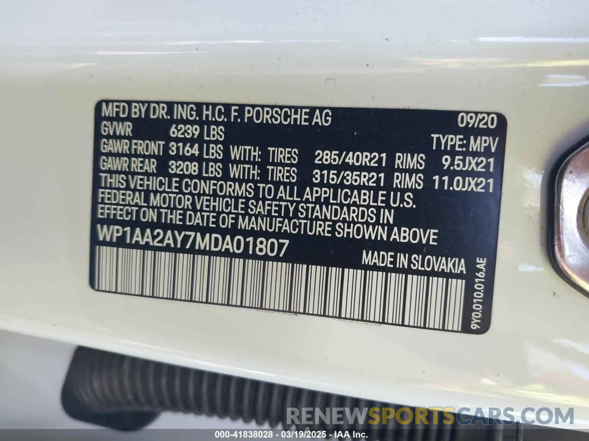 9 Фотография поврежденного автомобиля WP1AA2AY7MDA01807 PORSCHE CAYENNE 2021