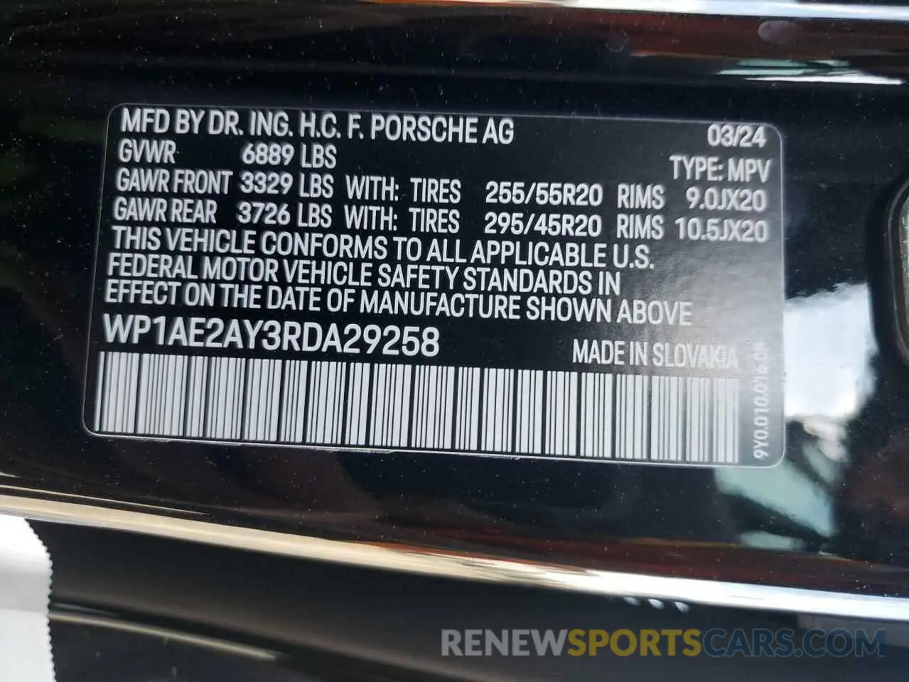 14 Photograph of a damaged car WP1AE2AY3RDA29258 PORSCHE CAYENNE 2024
