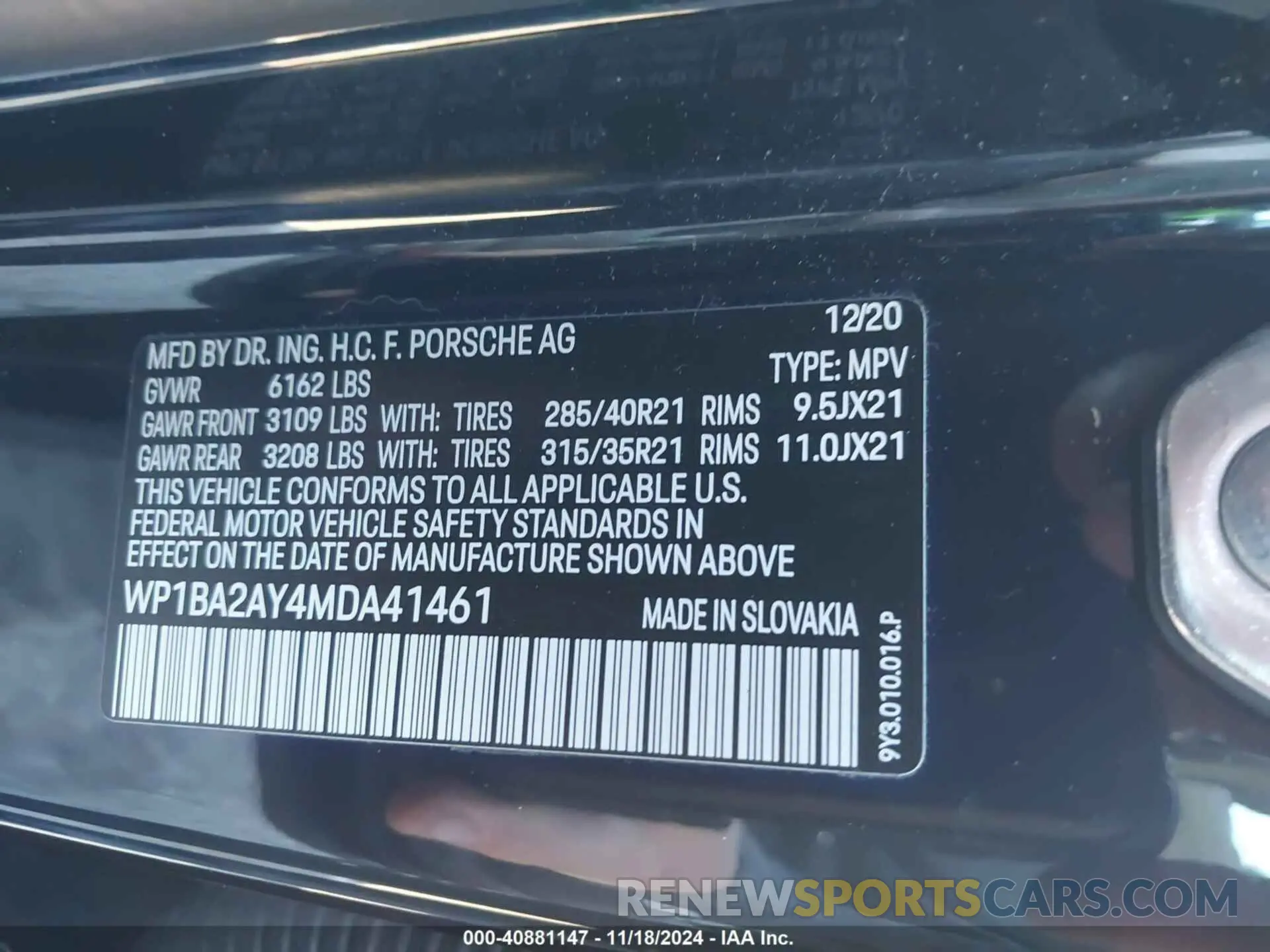 9 Photograph of a damaged car WP1BA2AY4MDA41461 PORSCHE CAYENNE COUPE 2021