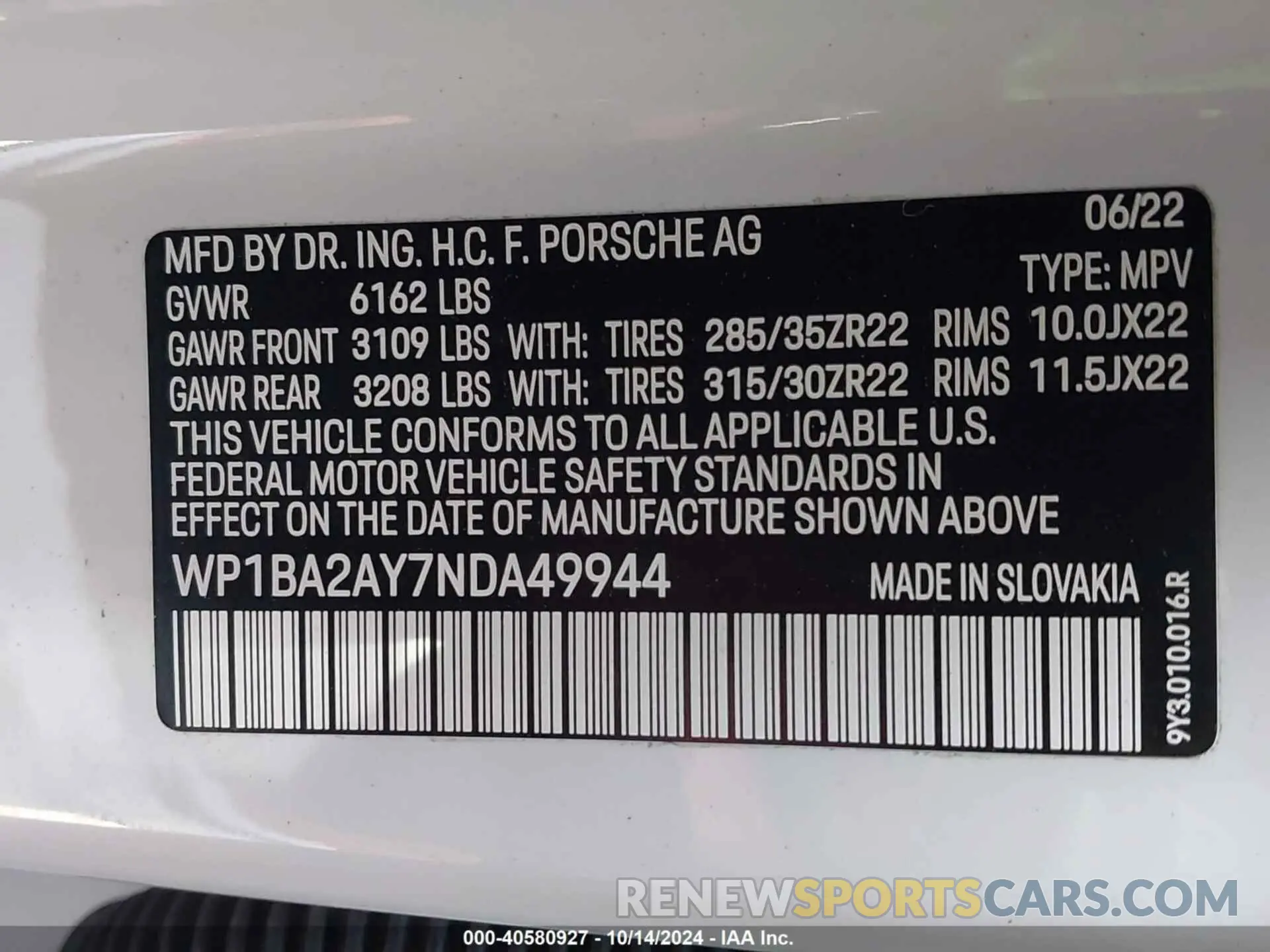9 Фотография поврежденного автомобиля WP1BA2AY7NDA49944 PORSCHE CAYENNE COUPE 2022