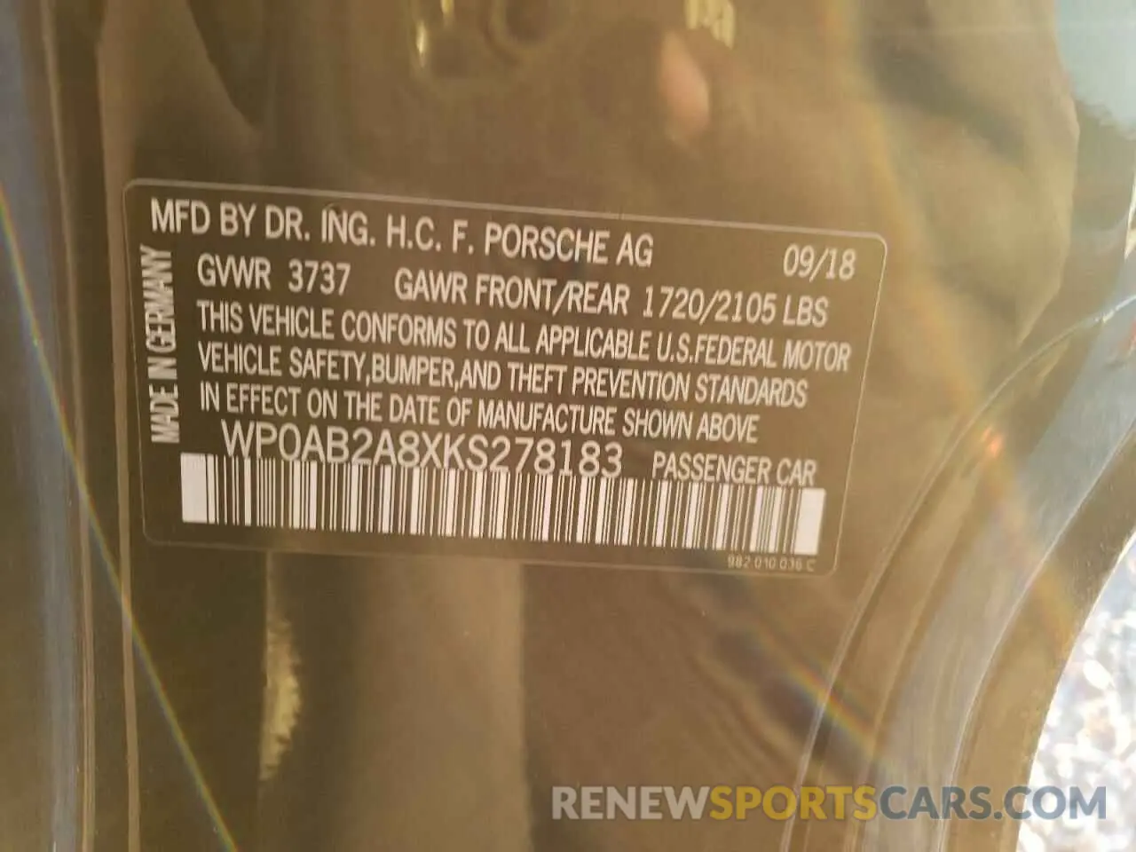 12 Photograph of a damaged car WP0AB2A8XKS278183 PORSCHE CAYMAN 2019