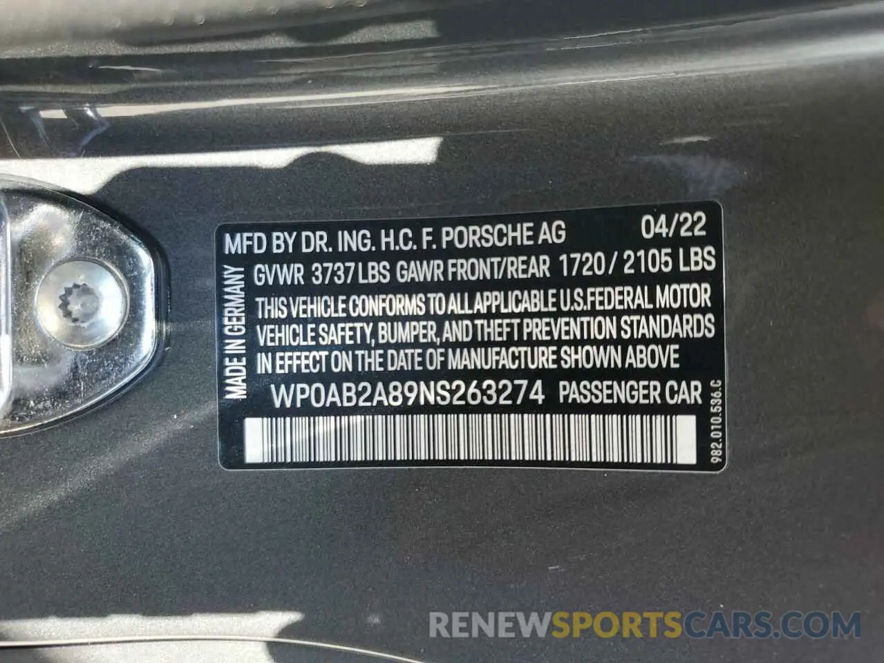 13 Photograph of a damaged car WP0AB2A89NS263274 PORSCHE CAYMAN 2022