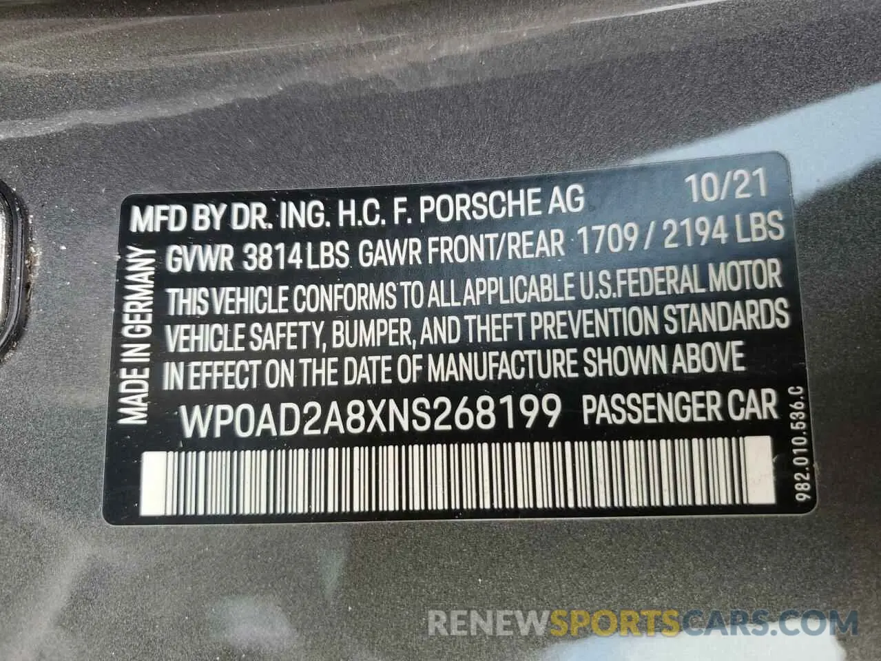 13 Photograph of a damaged car WP0AD2A8XNS268199 PORSCHE CAYMAN 2022