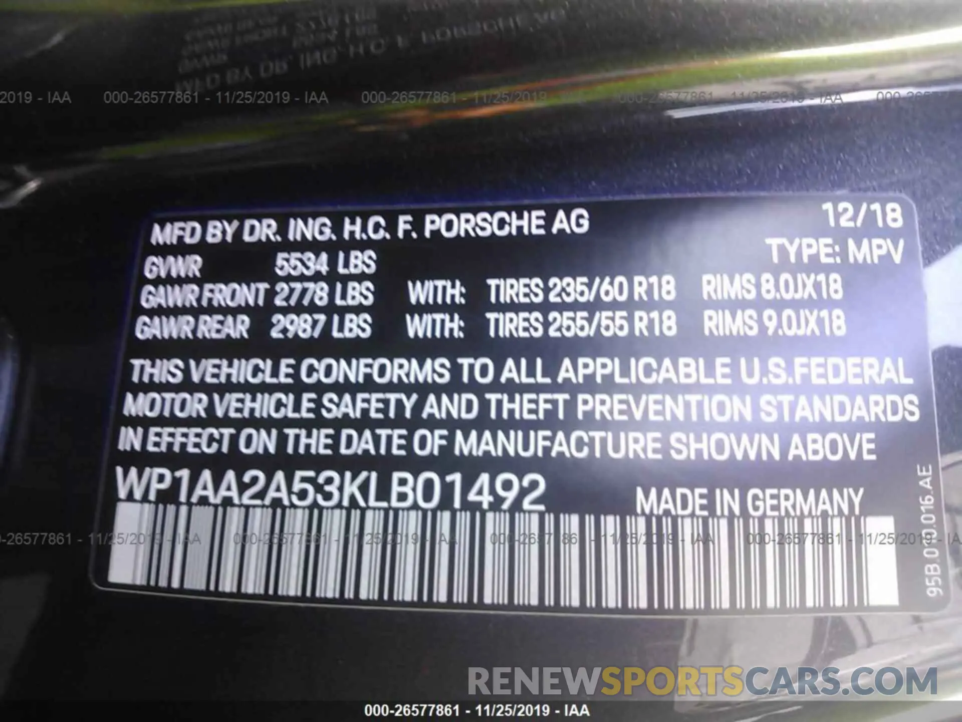 9 Photograph of a damaged car WP1AA2A53KLB01492 PORSCHE MACAN 2019
