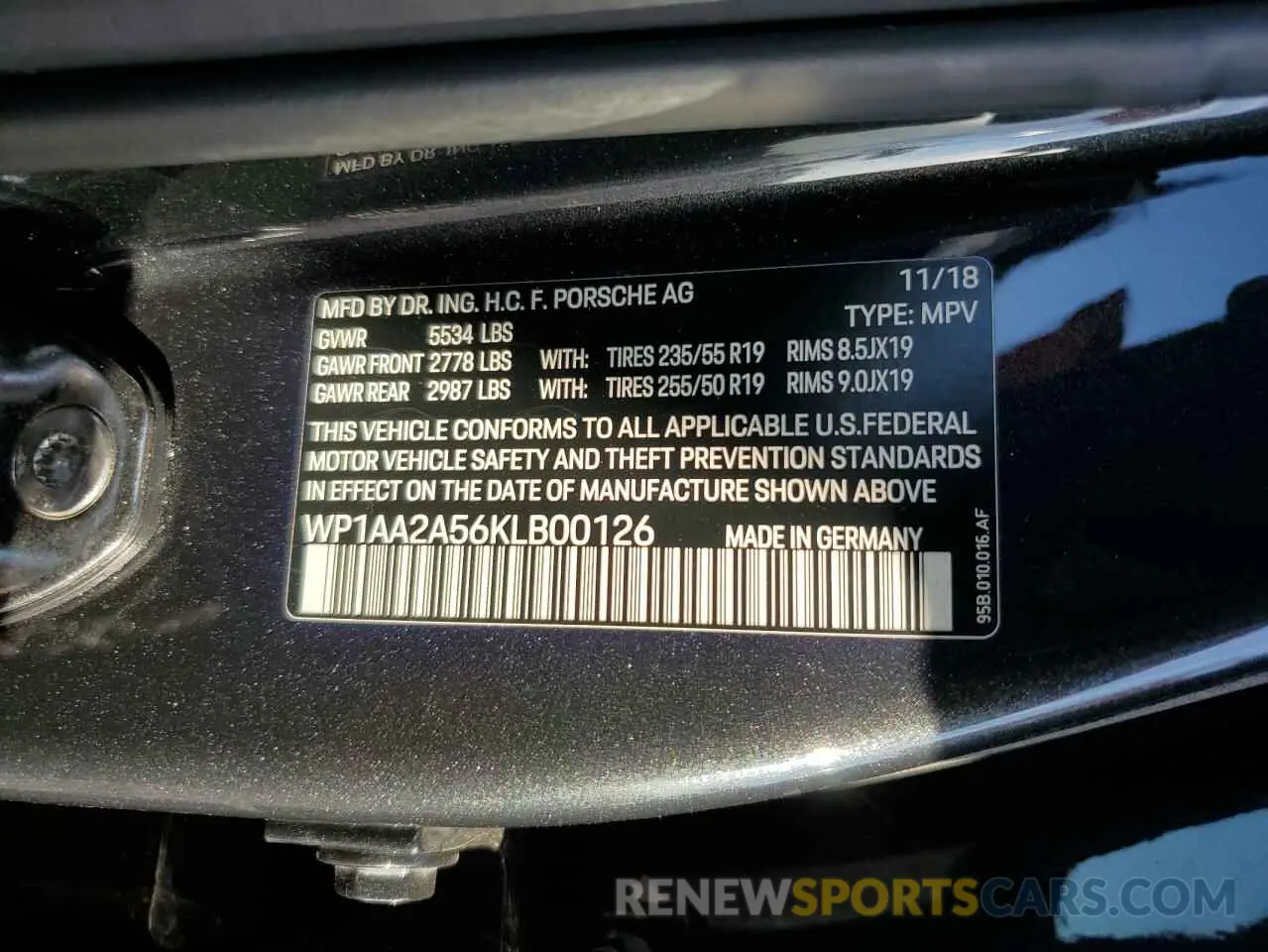 12 Photograph of a damaged car WP1AA2A56KLB00126 PORSCHE MACAN 2019