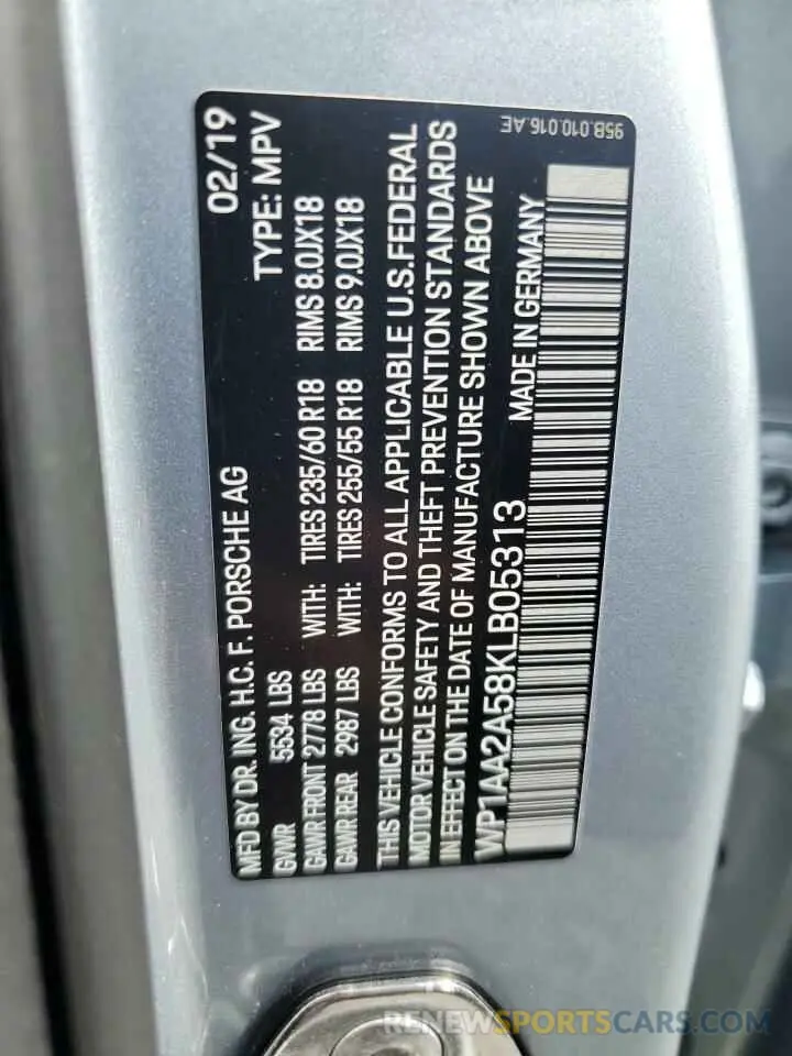 13 Photograph of a damaged car WP1AA2A58KLB05313 PORSCHE MACAN 2019
