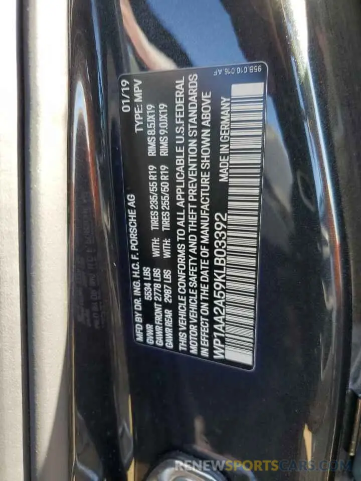 14 Photograph of a damaged car WP1AA2A59KLB03392 PORSCHE MACAN 2019