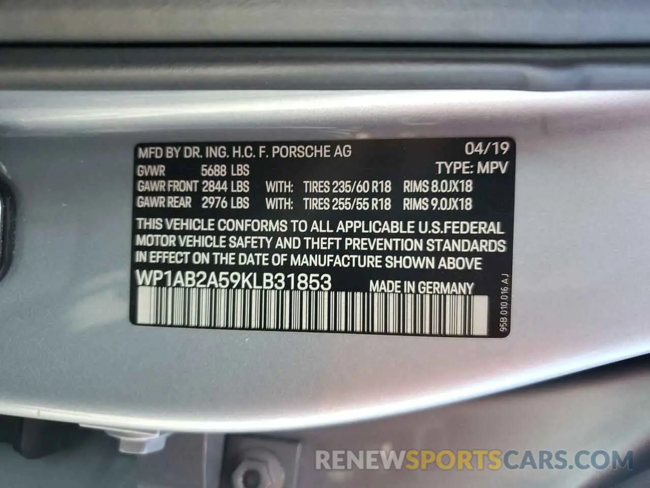 15 Photograph of a damaged car WP1AB2A59KLB31853 PORSCHE MACAN 2019