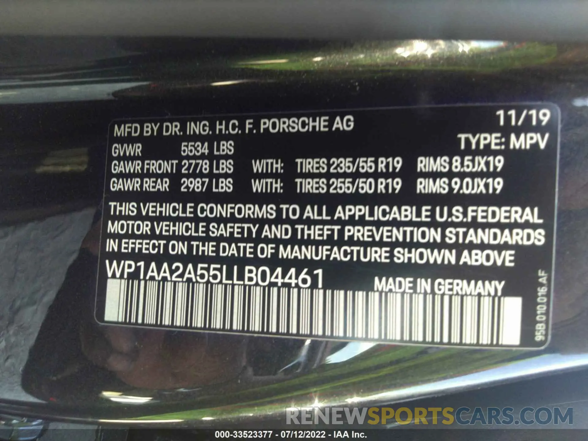 9 Photograph of a damaged car WP1AA2A55LLB04461 PORSCHE MACAN 2020