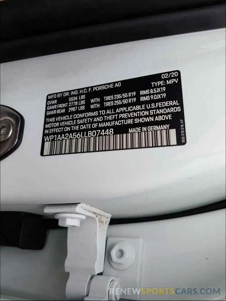 10 Photograph of a damaged car WP1AA2A56LLB07448 PORSCHE MACAN 2020