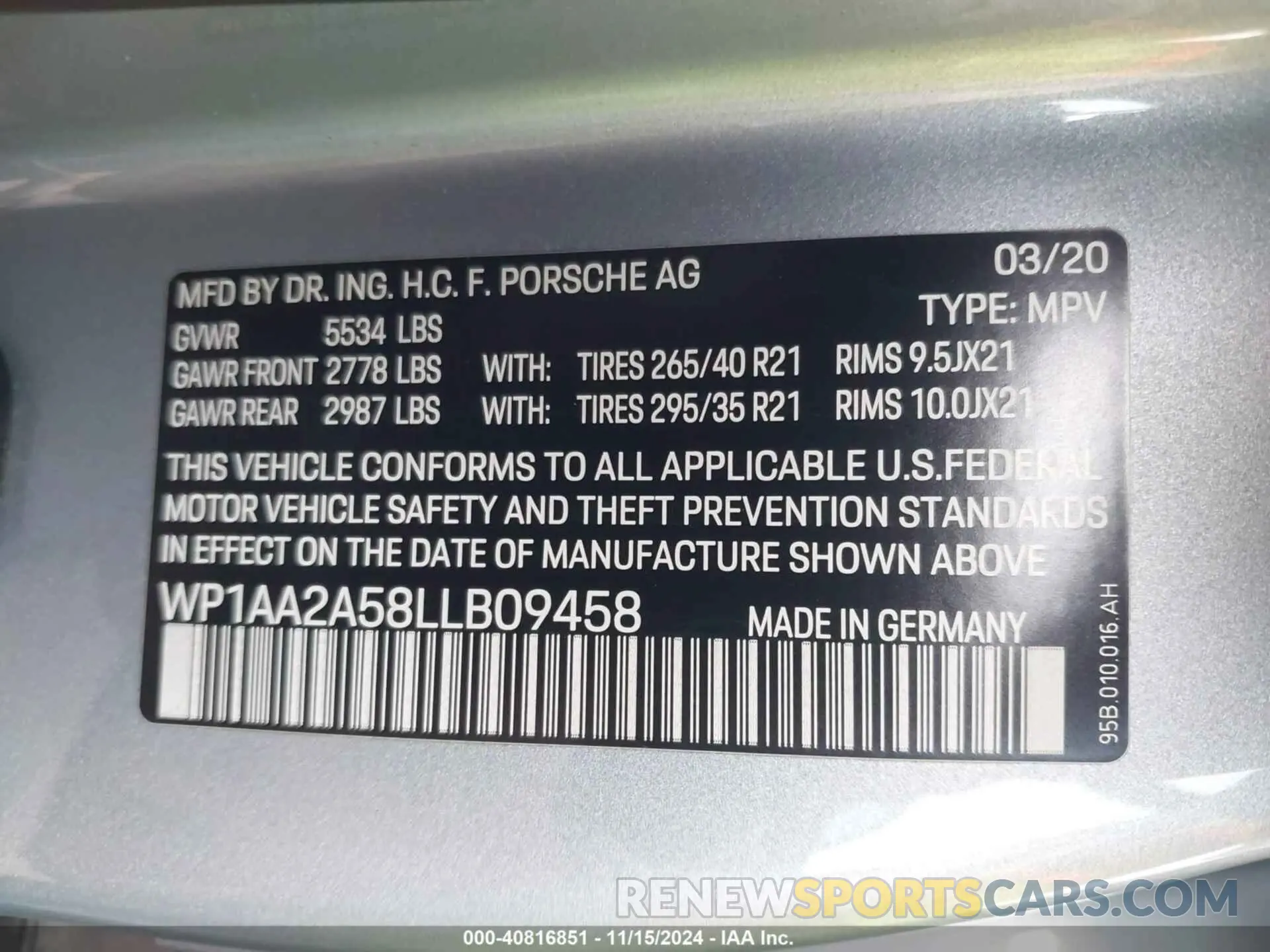 9 Фотография поврежденного автомобиля WP1AA2A58LLB09458 PORSCHE MACAN 2020