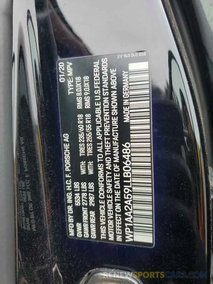 13 Photograph of a damaged car WP1AA2A59LLB06486 PORSCHE MACAN 2020