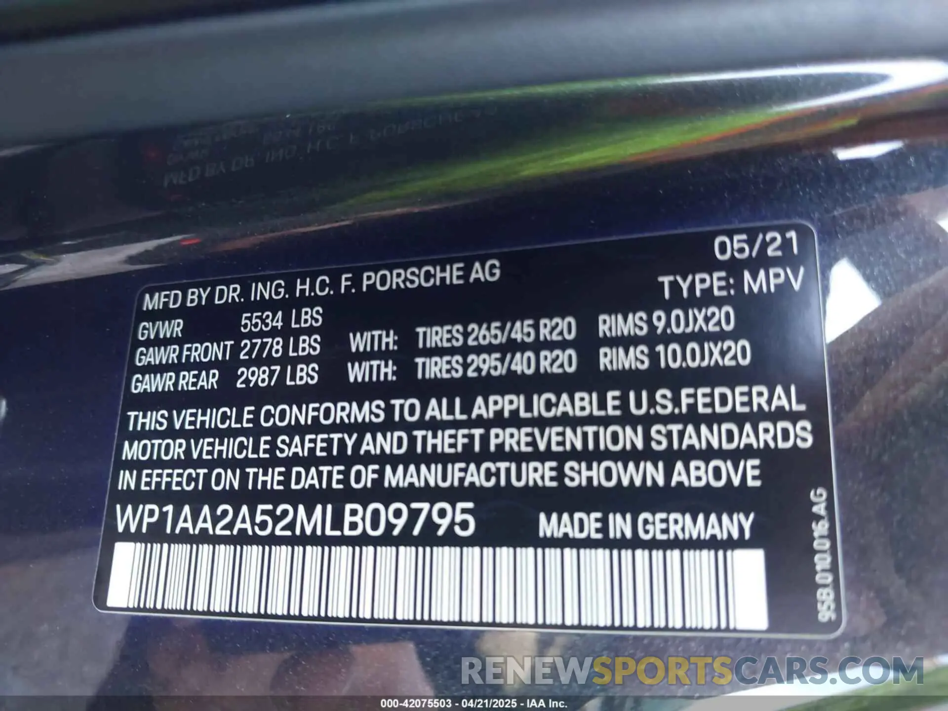 9 Фотография поврежденного автомобиля WP1AA2A52MLB09795 PORSCHE MACAN 2021