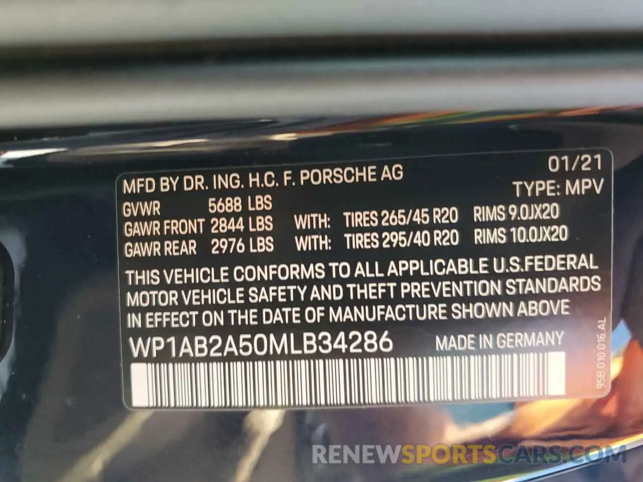 13 Photograph of a damaged car WP1AB2A50MLB34286 PORSCHE MACAN 2021