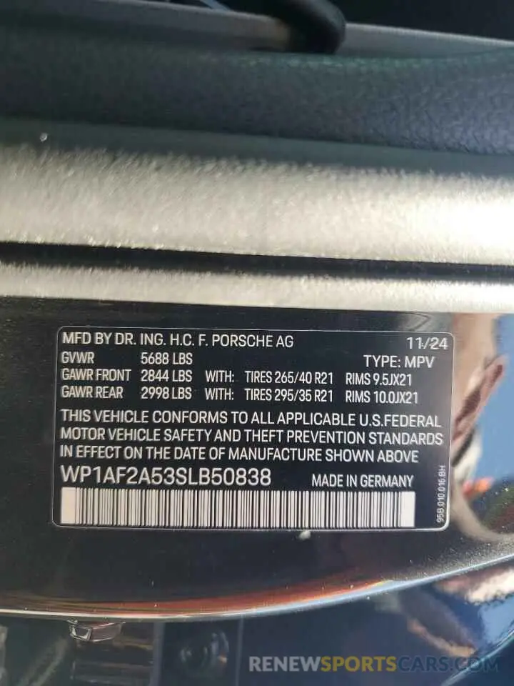 13 Photograph of a damaged car WP1AF2A53SLB50838 PORSCHE MACAN 2025