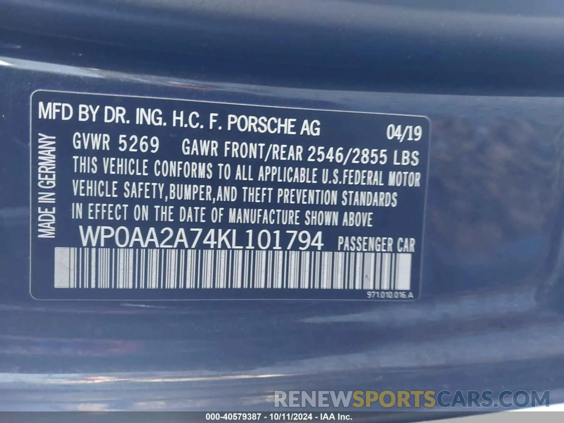 9 Photograph of a damaged car WP0AA2A74KL101794 PORSCHE PANAMERA 2019