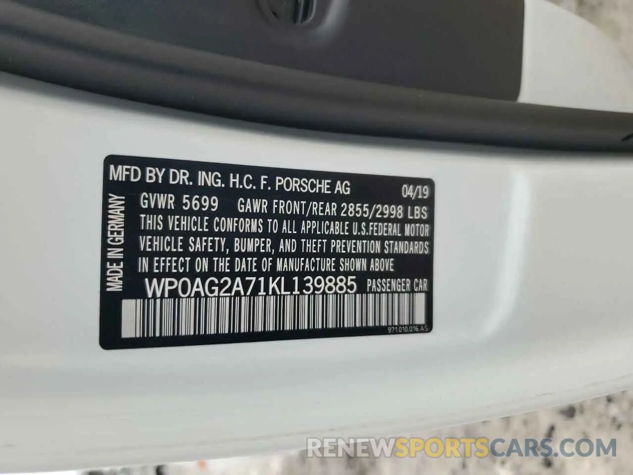 12 Photograph of a damaged car WP0AG2A71KL139885 PORSCHE PANAMERA 2019