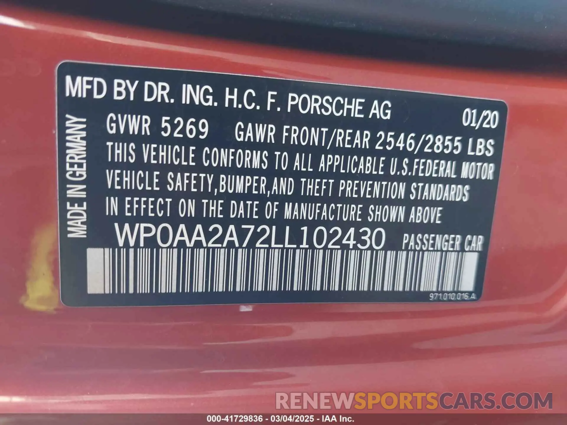 9 Photograph of a damaged car WP0AA2A72LL102430 PORSCHE PANAMERA 2020
