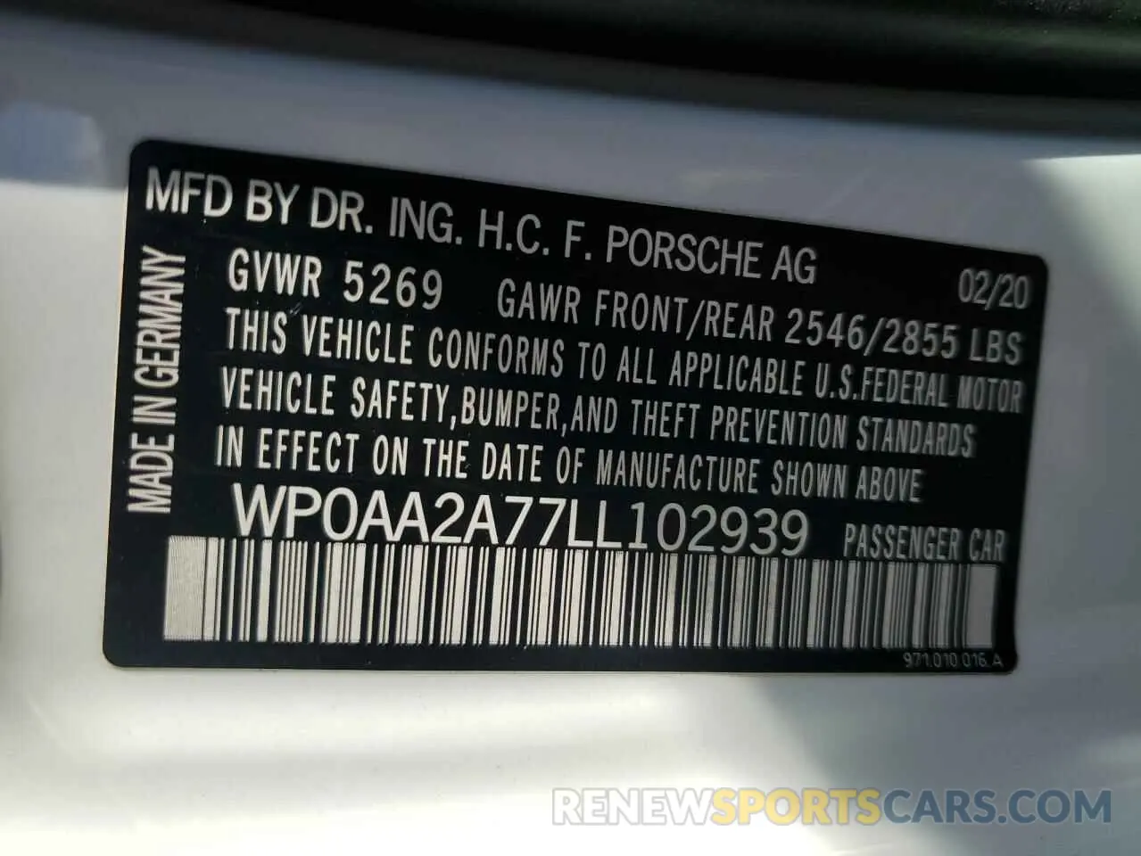 13 Фотография поврежденного автомобиля WP0AA2A77LL102939 PORSCHE PANAMERA 2020