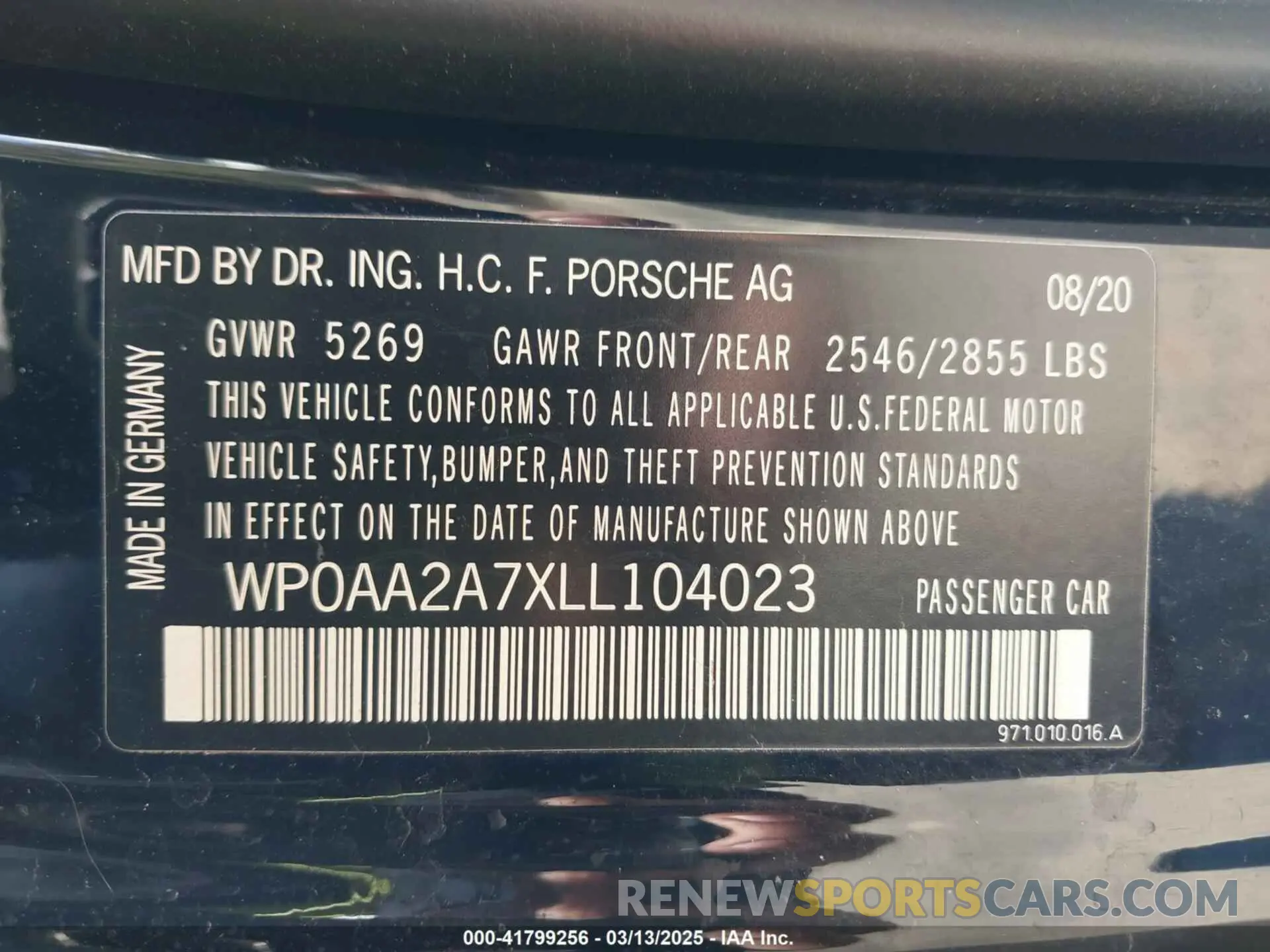 9 Photograph of a damaged car WP0AA2A7XLL104023 PORSCHE PANAMERA 2020
