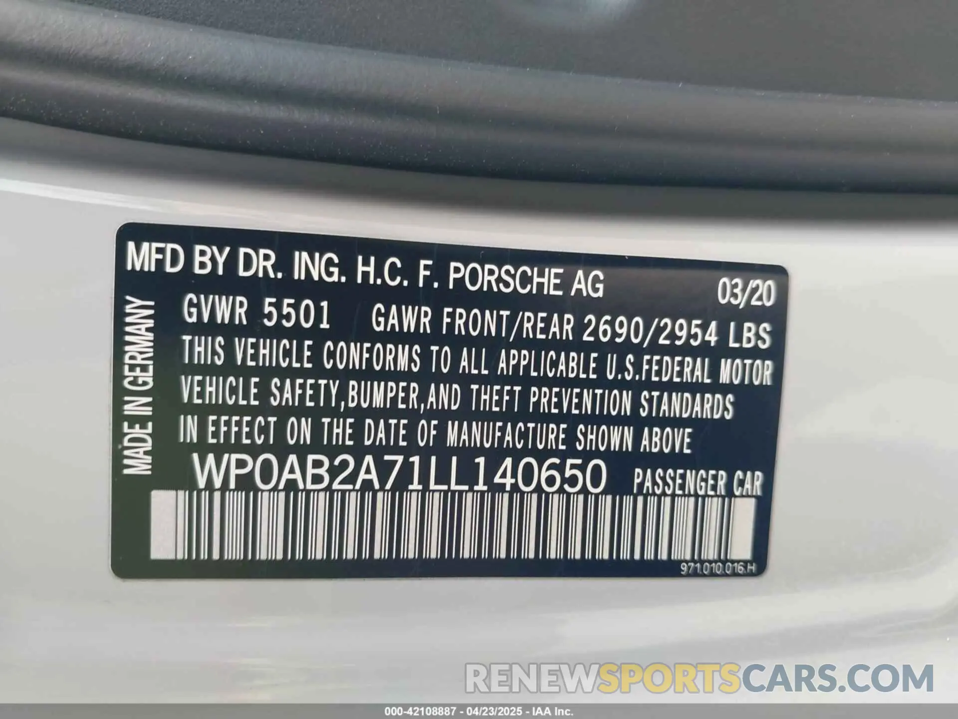 9 Photograph of a damaged car WP0AB2A71LL140650 PORSCHE PANAMERA 2020