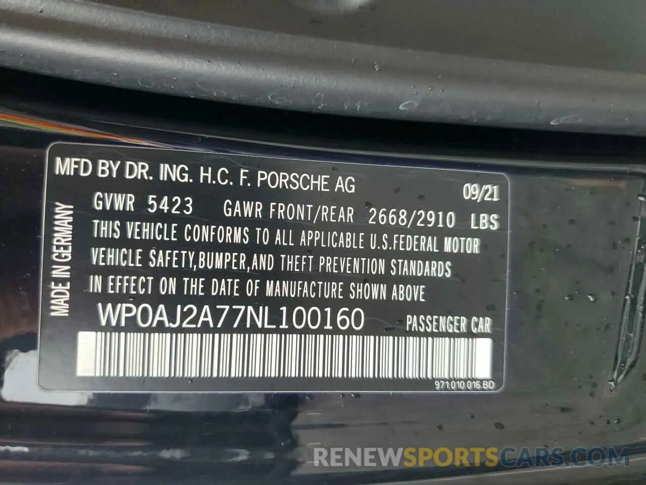 14 Photograph of a damaged car WP0AJ2A77NL100160 PORSCHE PANAMERA 2022