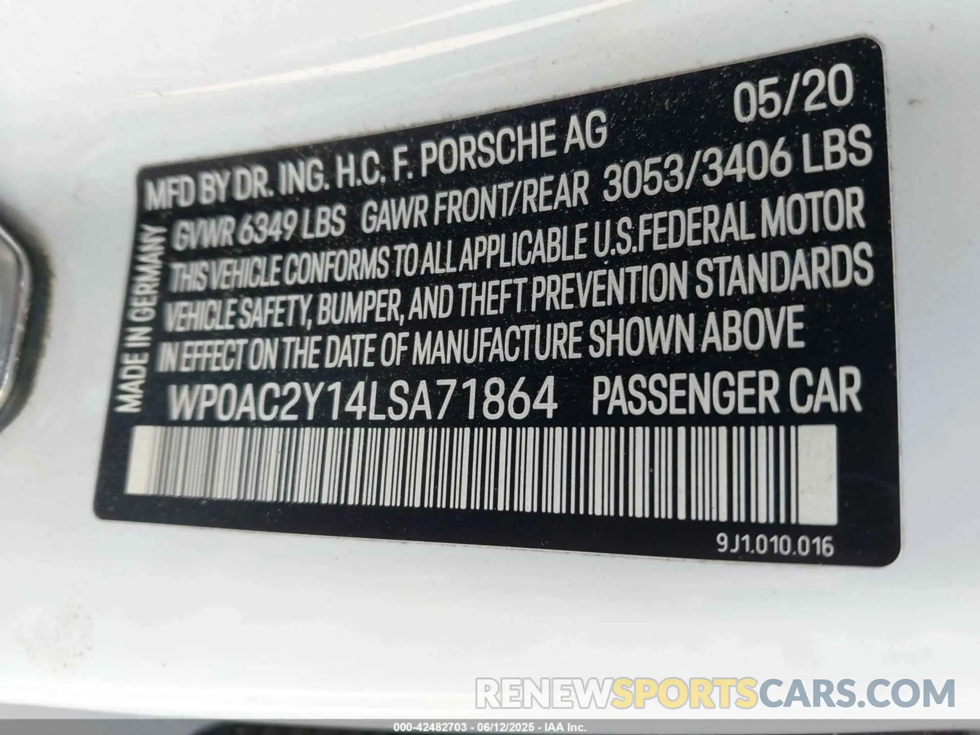 9 Фотография поврежденного автомобиля WP0AC2Y14LSA71864 PORSCHE TAYCAN 2020