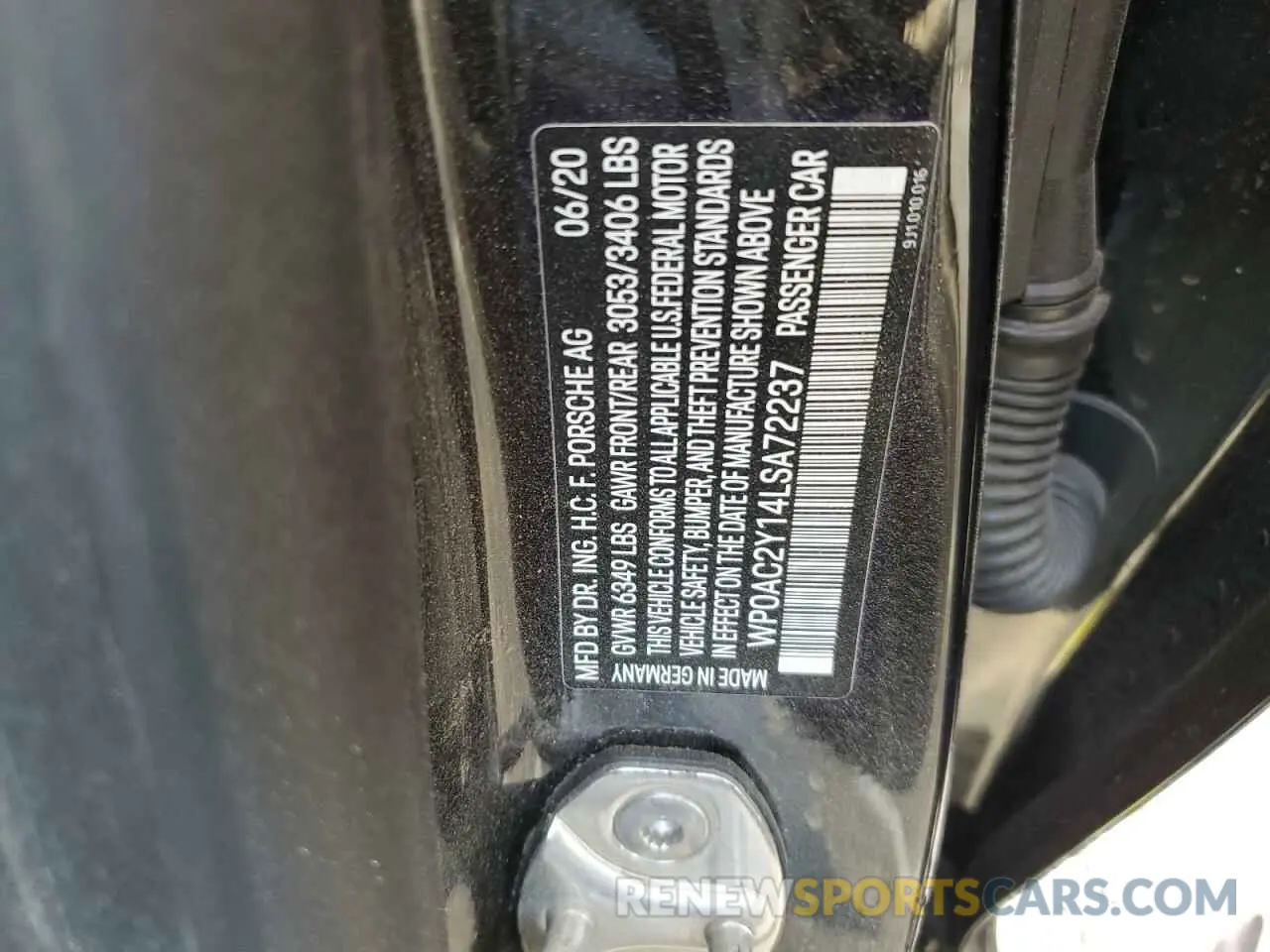 12 Photograph of a damaged car WP0AC2Y14LSA72237 PORSCHE TAYCAN 2020
