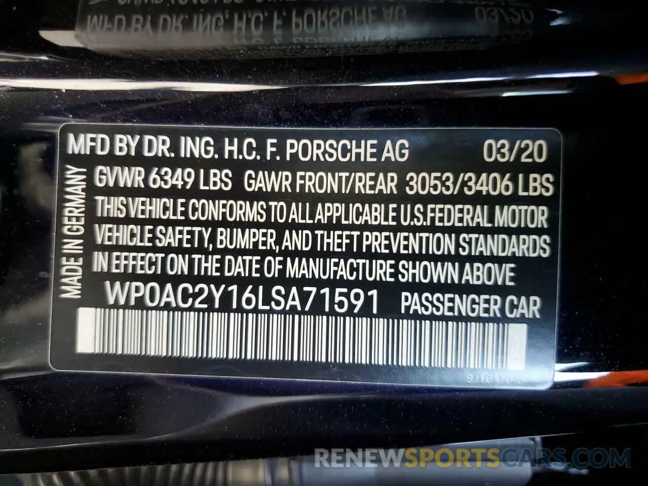 12 Фотография поврежденного автомобиля WP0AC2Y16LSA71591 PORSCHE TAYCAN 2020