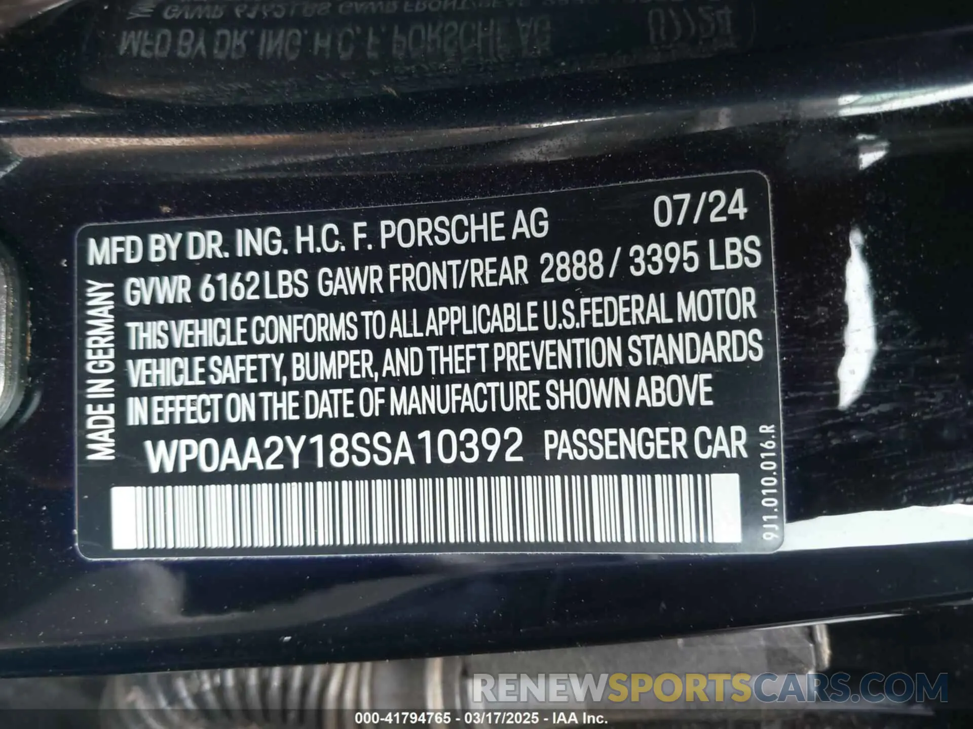 9 Photograph of a damaged car WP0AA2Y14MSA17231 PORSCHE TAYCAN 2021
