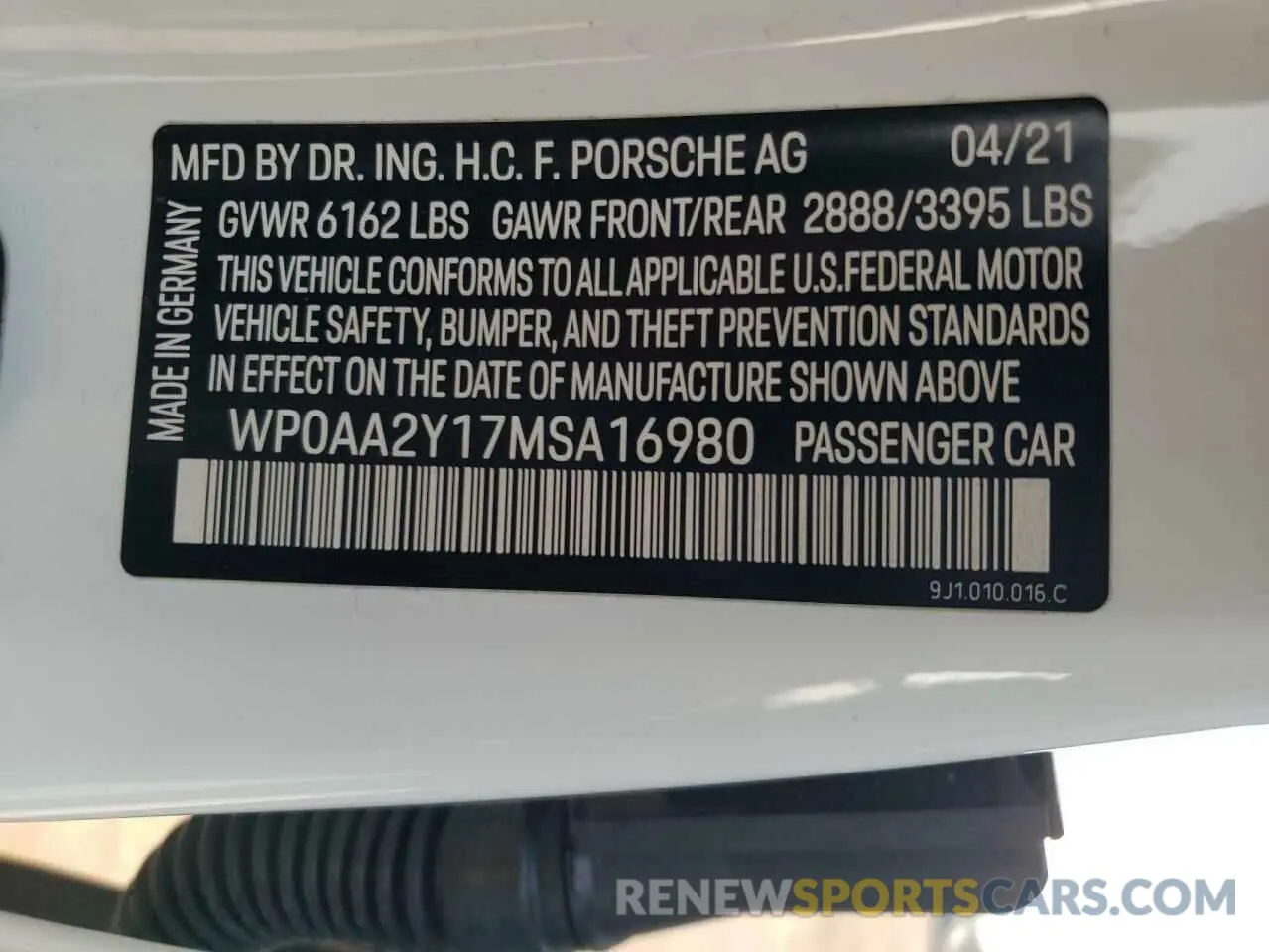 12 Фотография поврежденного автомобиля WP0AA2Y17MSA16980 PORSCHE TAYCAN 2021
