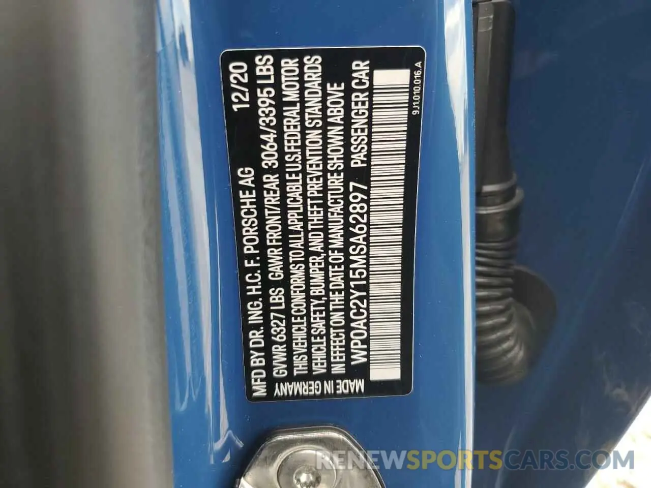 13 Фотография поврежденного автомобиля WP0AC2Y15MSA62897 PORSCHE TAYCAN 2021