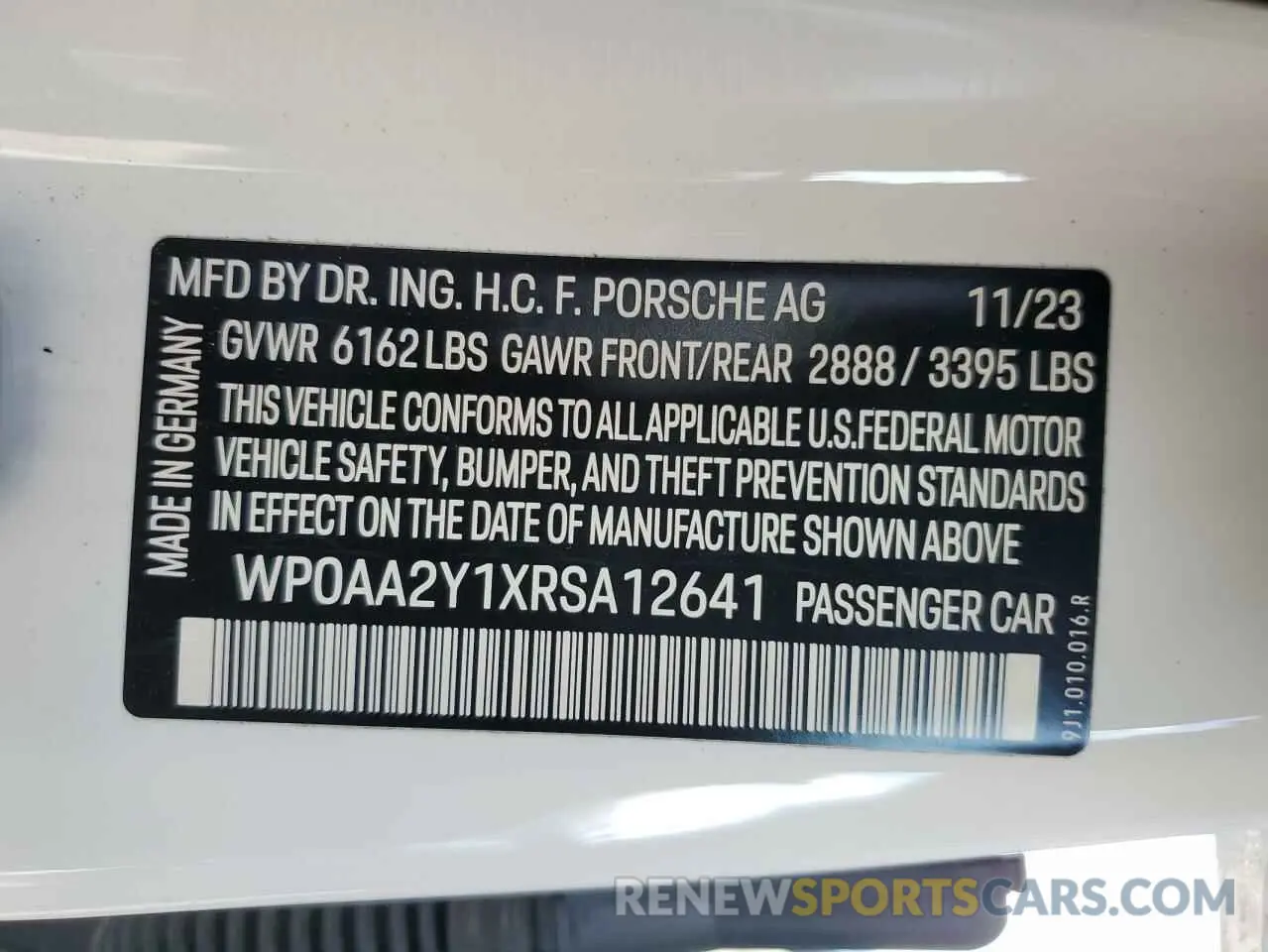 15 Photograph of a damaged car WP0AA2Y1XRSA12641 PORSCHE TAYCAN 2024