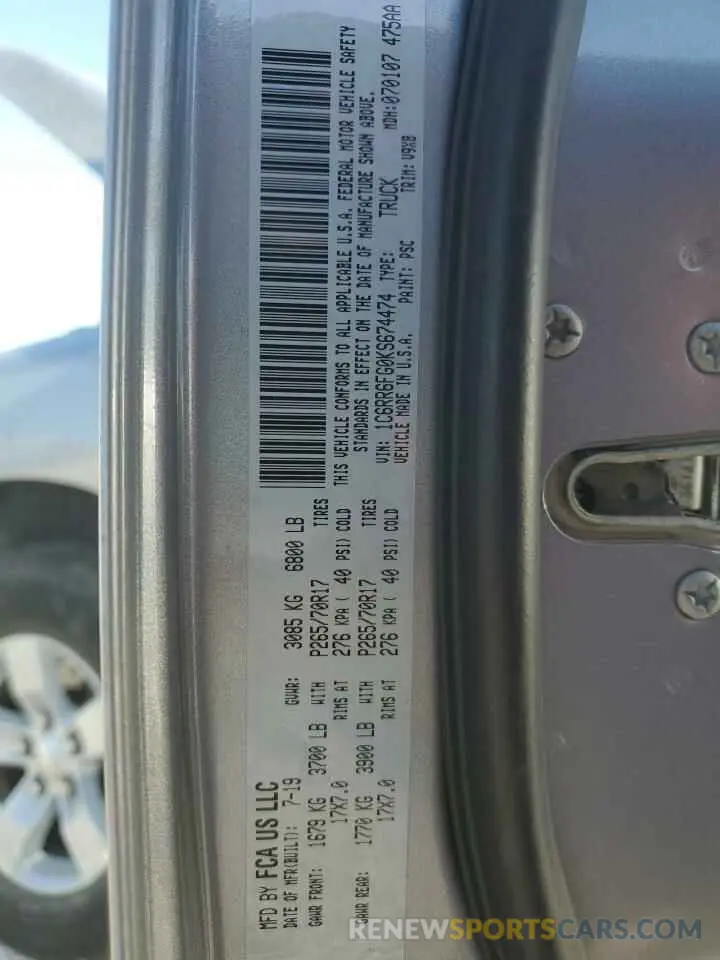 14 Photograph of a damaged car 1C6RR6FG0KS674474 RAM 1500 2019