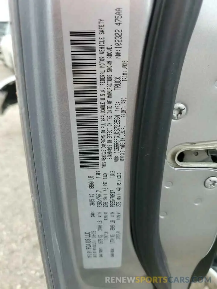 12 Photograph of a damaged car 1C6RR6FG1KS722564 RAM 1500 2019