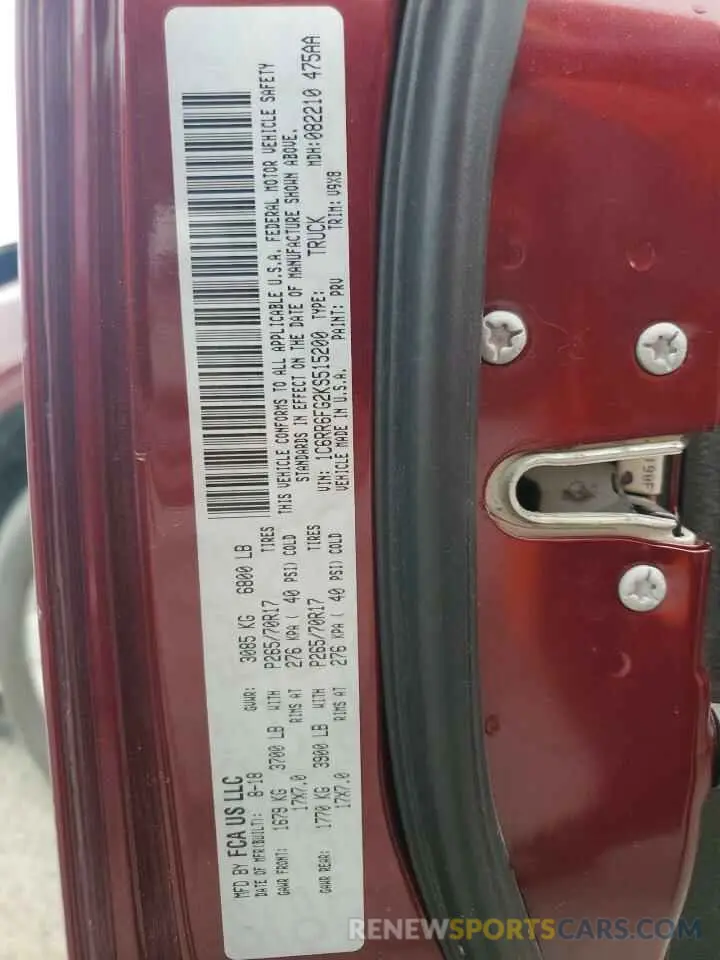 13 Photograph of a damaged car 1C6RR6FG2KS515200 RAM 1500 2019