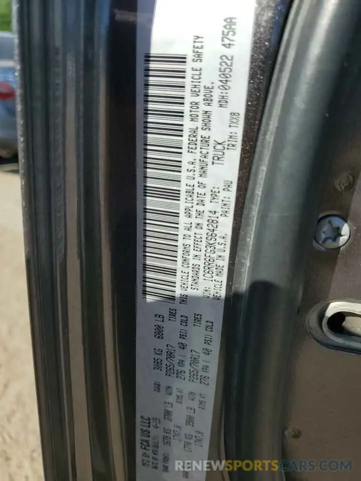 15 Photograph of a damaged car 1C6RR6FG3KS642814 RAM 1500 2019