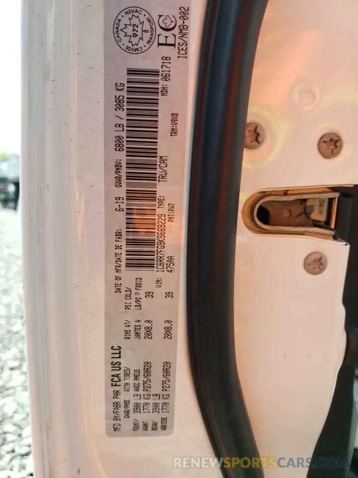 12 Photograph of a damaged car 1C6RR7FG9KS669229 RAM 1500 2019