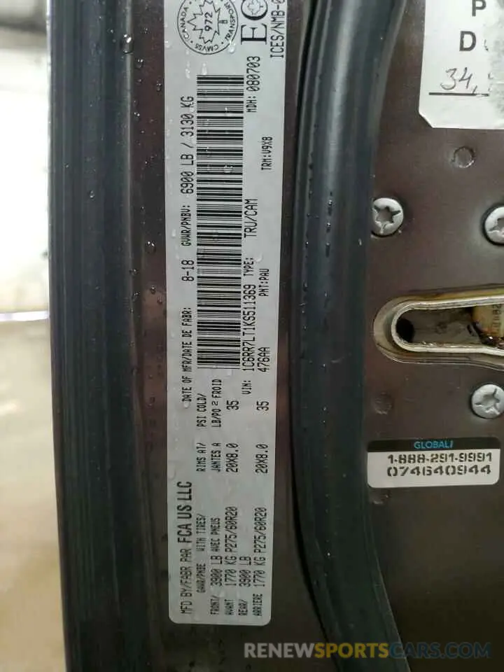 13 Фотография поврежденного автомобиля 1C6RR7LT1KS511369 RAM 1500 2019